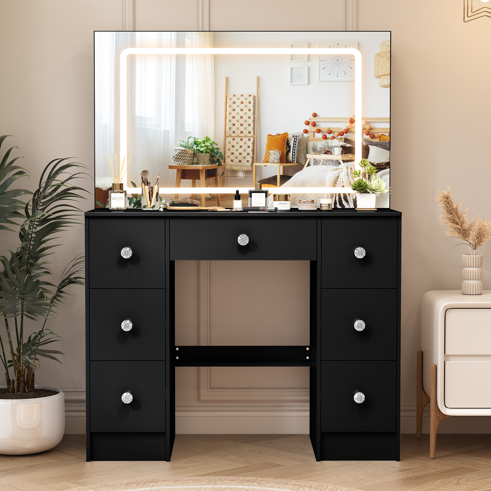 Home Decor Lighting Brands - Tavolo da trucco nero con specchio